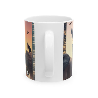 "Zoología urbana: un paisaje urbano surrealista" - Taza de cerámica The Alien de 11 oz