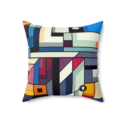 "Futuristic Cityscape: A Geometric Perception"- The Alien Spun Polyester Square Pillow Hard-edge Painting