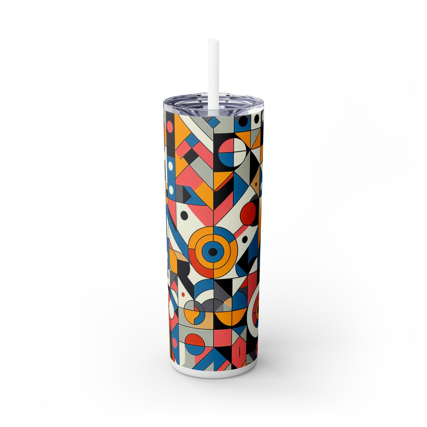 "Cityscape Ignited" - The Alien Maars® Skinny Tumbler with Straw 20oz Geometric Abstraction