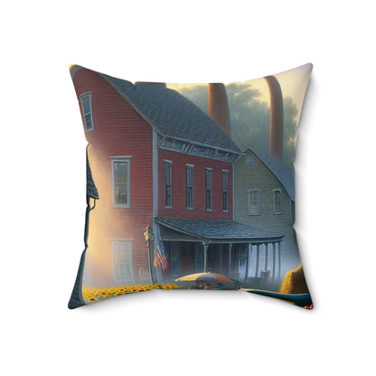 "Harvest Tranquility: A Midwest Farm Scene"- The Alien Spun Polyester Square Pillow Regionalism