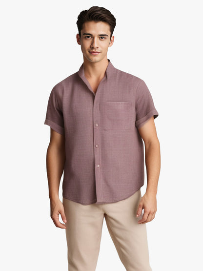 Camisa de solapa de manga corta de color sólido, transpirable, de algodón y lino, para verano, ropa para hombre