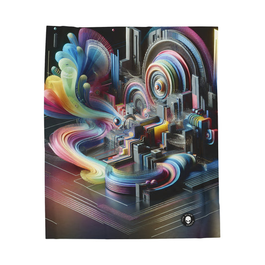 "Neon Nights: A Futuristic Urban Dream" - The Alien Velveteen Plush Blanket Digital Art