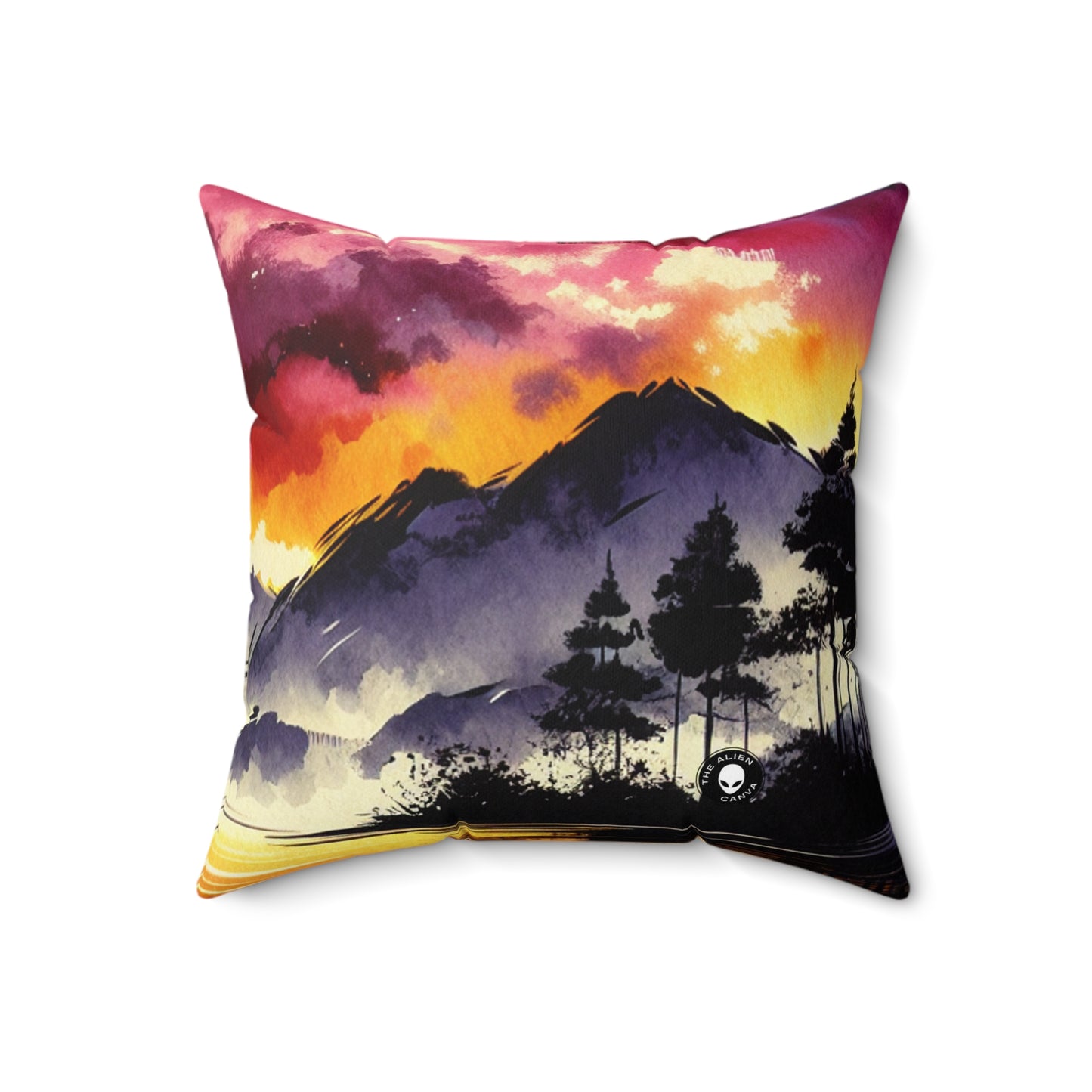 "A Pastel Sunset Symphony" - The Alien Spun Polyester Square Pillow Ink Wash Painting