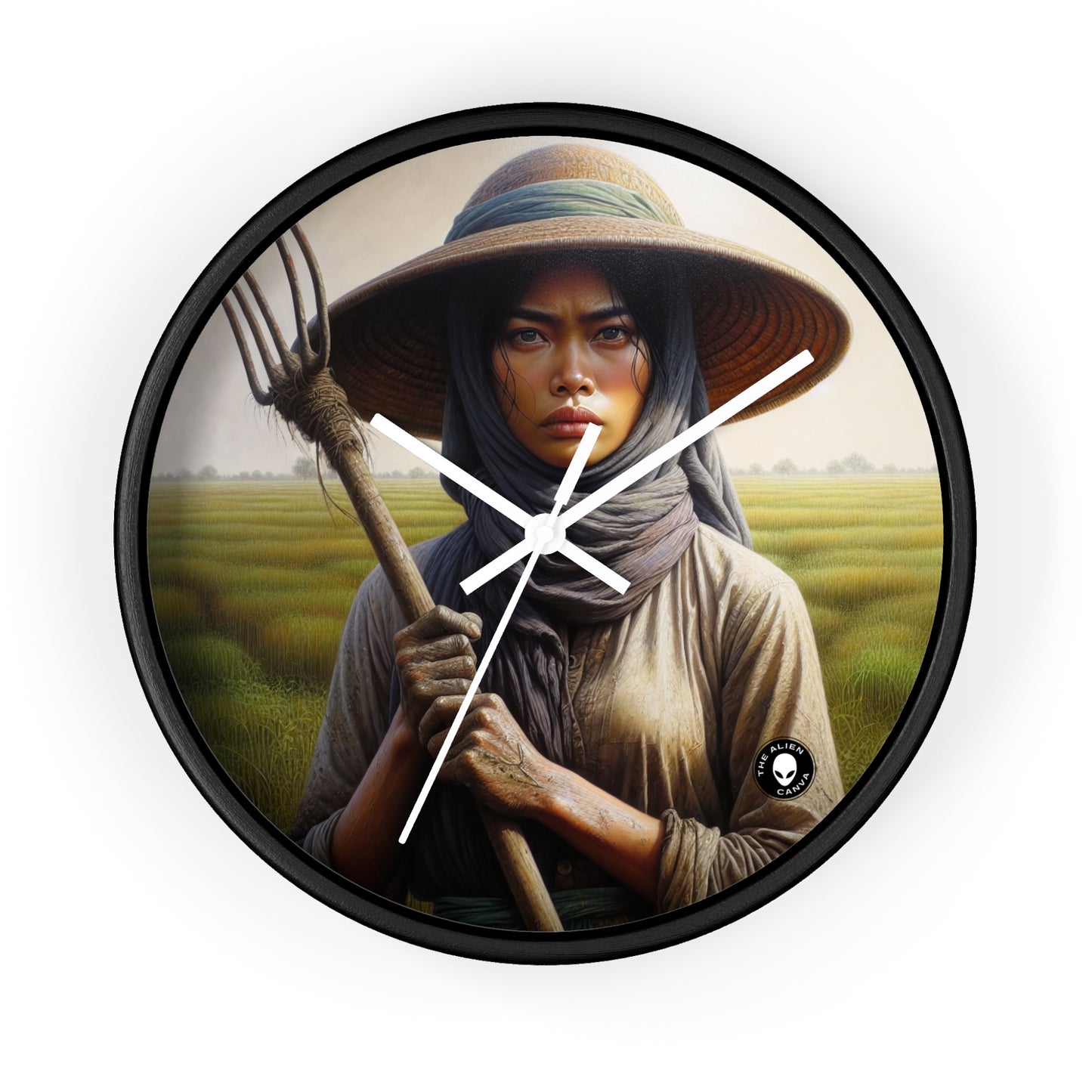 "Farmer in the Fields: A Weathered Reflection" - The Alien Wall Clock Realism