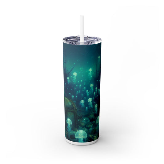 "Glowing Jellyfishes in the Deep" - The Alien Maars® Skinny Tumbler with Straw 20oz