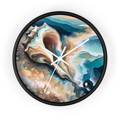 "Une vue sur la plage à travers un coquillage" - The Alien Wall Clock Acrylique Pouring