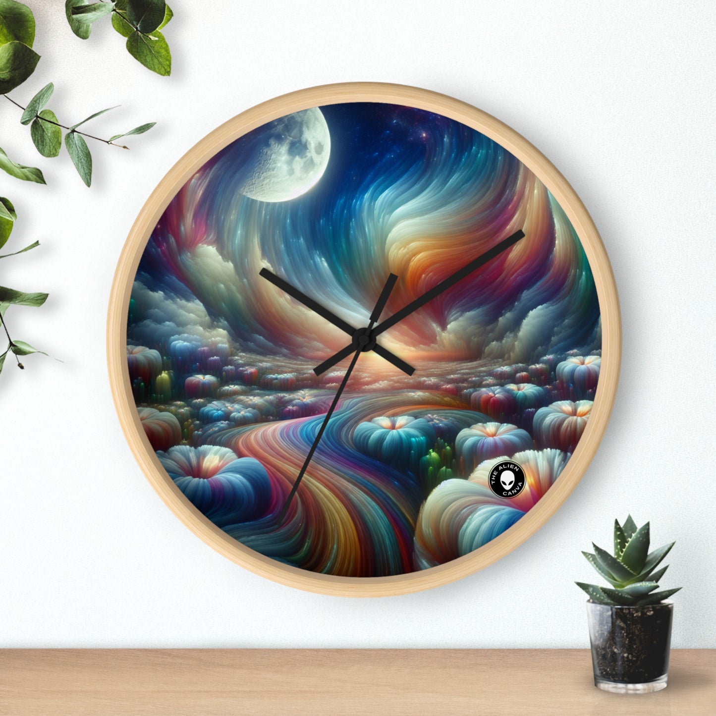 "Rainbow Sky, Moonlit Flowers" - The Alien Wall Clock