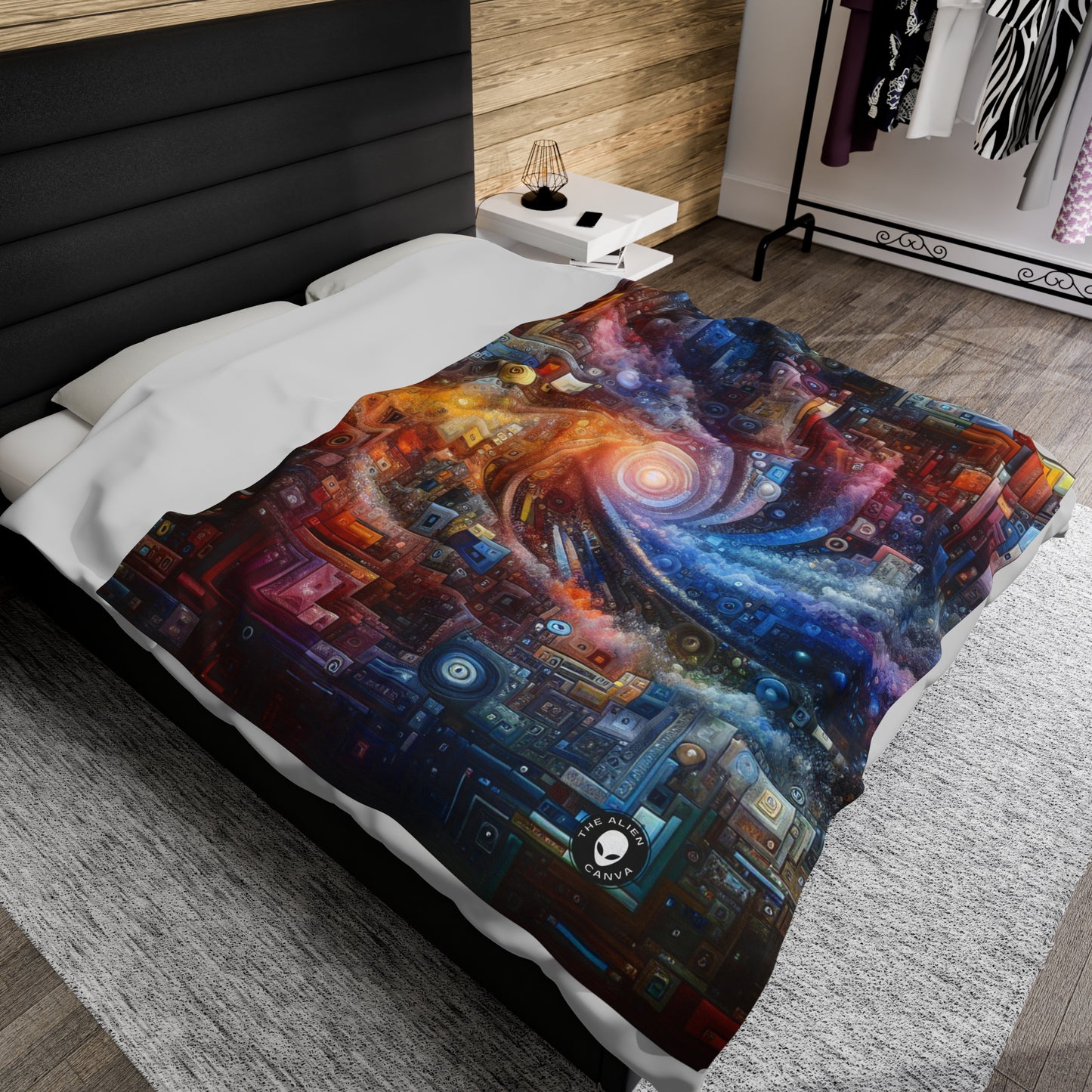 "Futuristic City Nights: A Dazzling Metropolis of Innovation and Imagination" - The Alien Velveteen Plush Blanket Digital Art