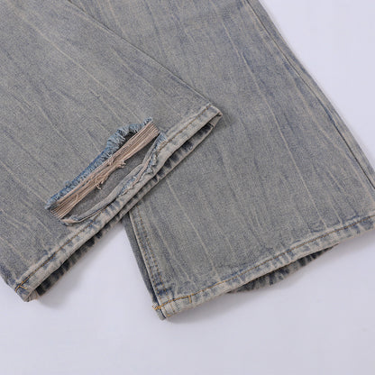 Men's Letter Printed Washed Jeans