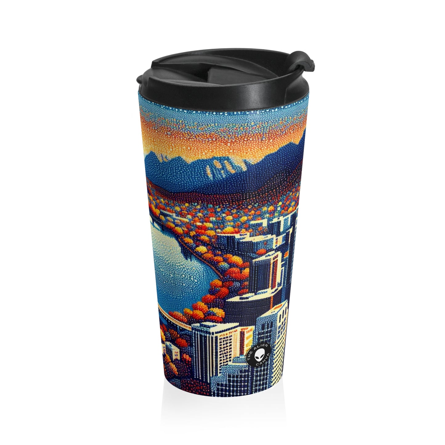 "Twilight Dotted Serenity" - The Alien Stainless Steel Travel Mug Pointillism