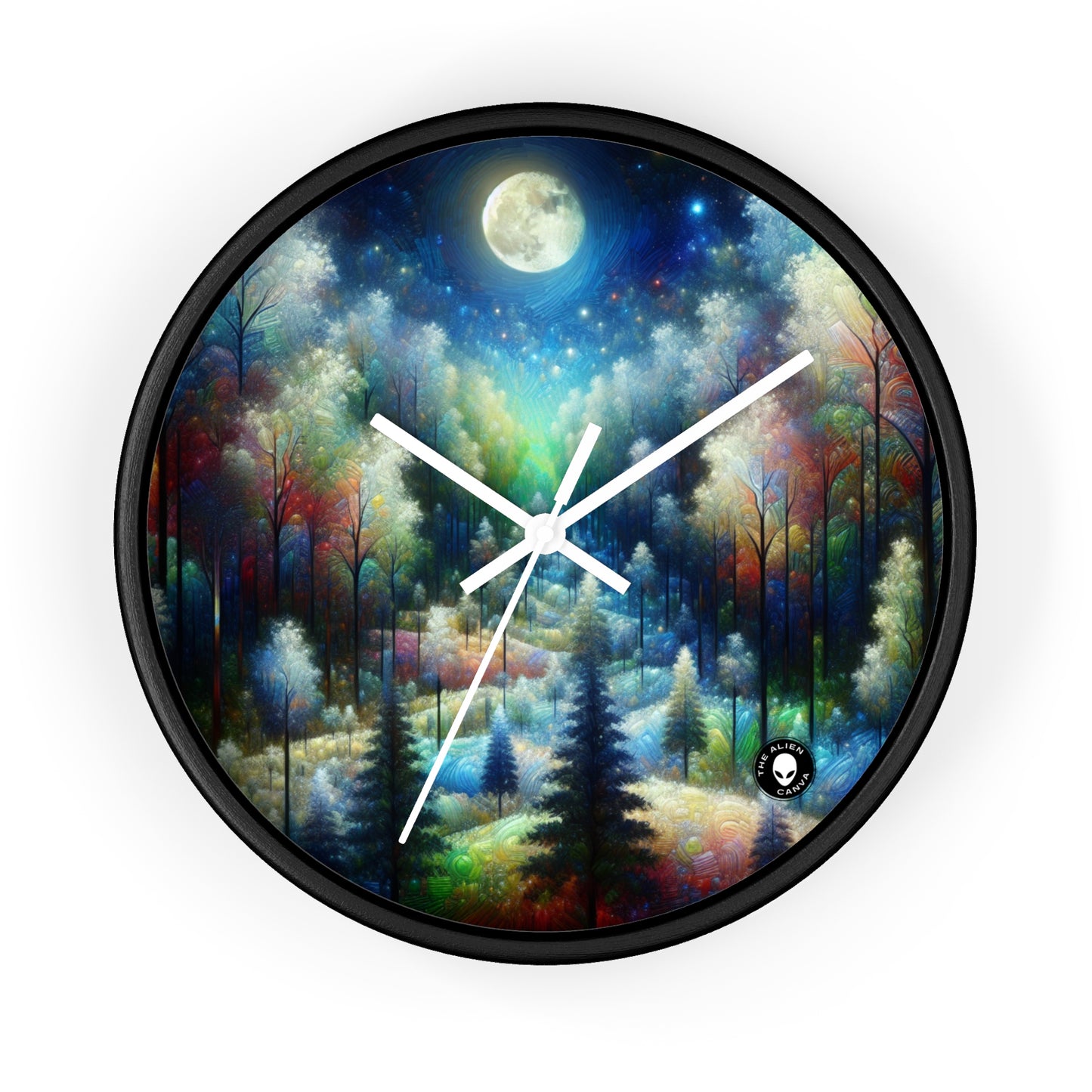 "Enchantement au clair de lune : une forêt vibrante" - L'horloge murale extraterrestre