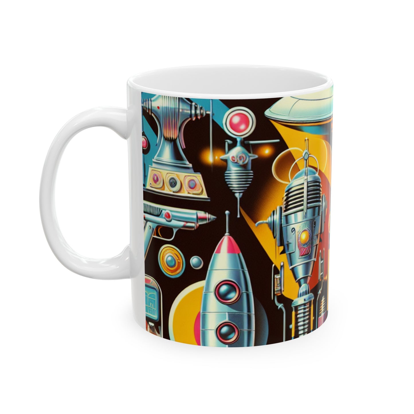 "Neon Deco: A Retro-Futuristic Utopia" - The Alien Ceramic Mug 11oz Retro-futurism