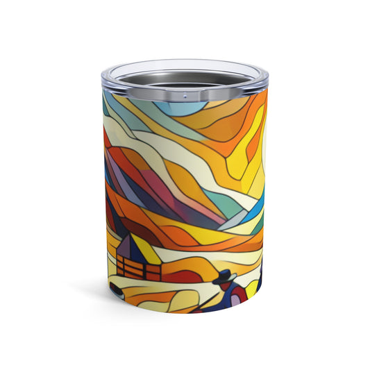 "Futuristic Neon Cityscape" - The Alien Tumbler 10oz Hard-edge Painting