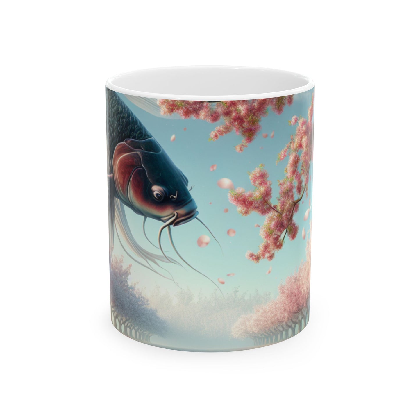 "Peces Koi en flores de cerezo: belleza de la naturaleza" - Taza de cerámica The Alien de 11 oz