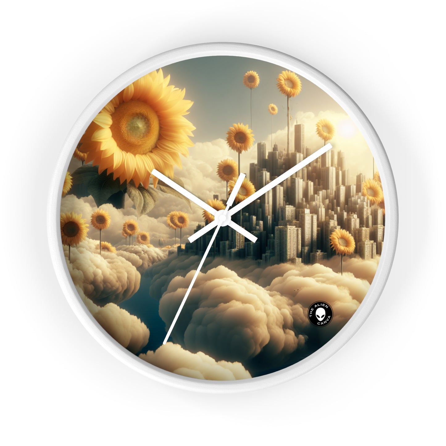 "Ethereal Sky: The City of Clouds and Sunflowers" - The Alien Wall Clock