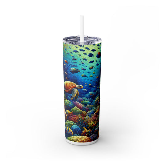 « Paradis marin : faune colorée des récifs coralliens » - Le verre fin Alien Maars® avec paille 20 oz