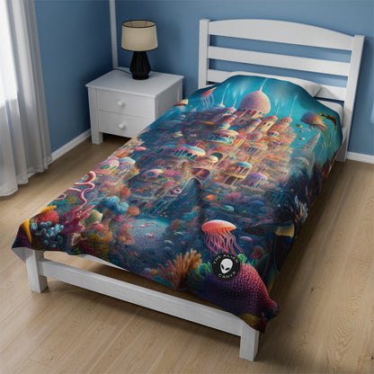 "Treasure of the Deep: A Fantastical Underwater City" - The Alien Velveteen Plush Blanket