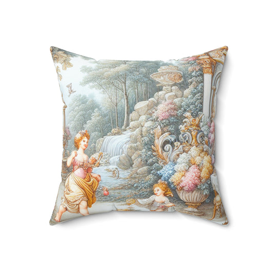 "A Garden of Rococo Delights: A Whimsical Extravaganza"- The Alien Spun Polyester Square Pillow Rococo