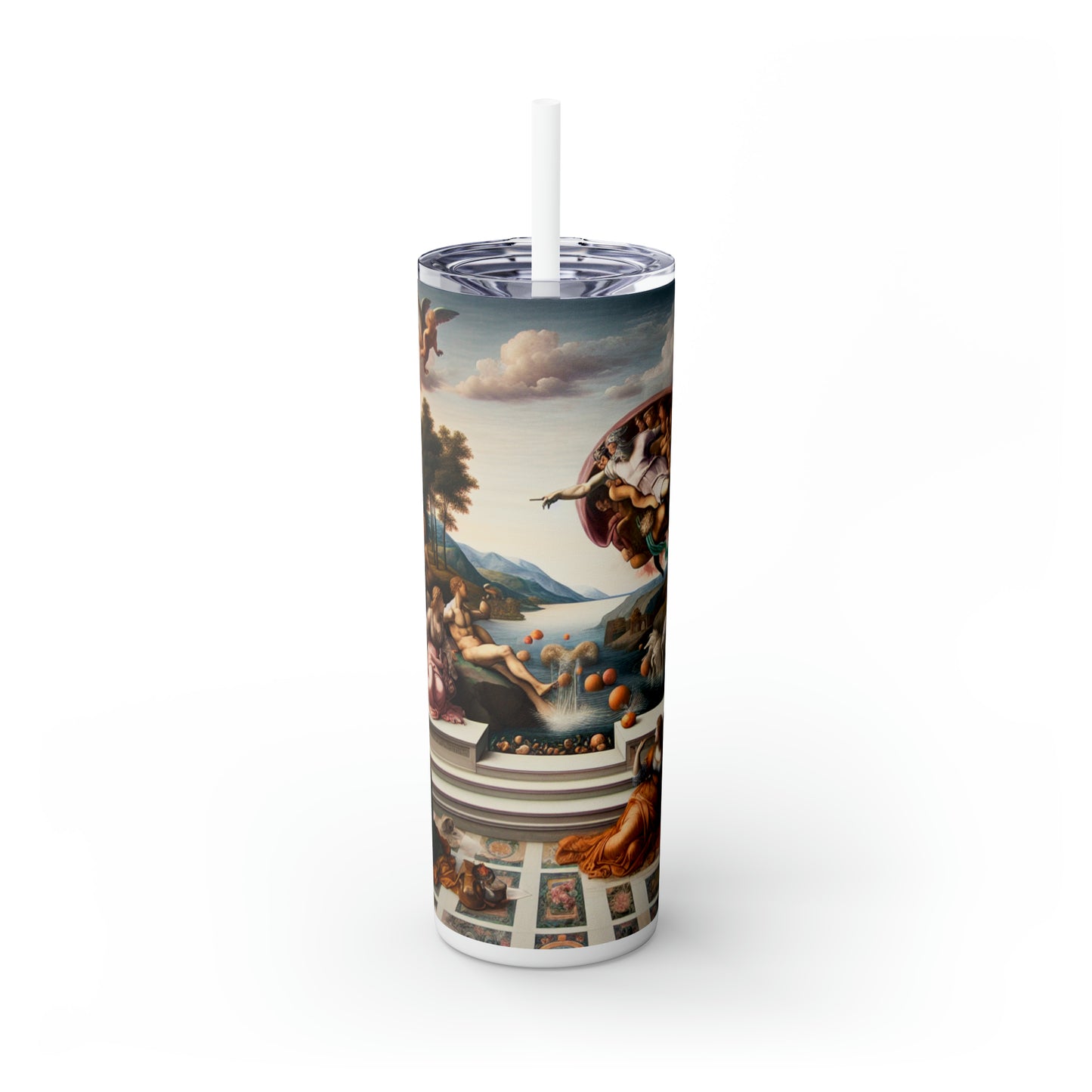 "Divine Enlightenment: A Renaissance Mythological Masterpiece" - The Alien Maars® Skinny Tumbler with Straw 20oz Renaissance