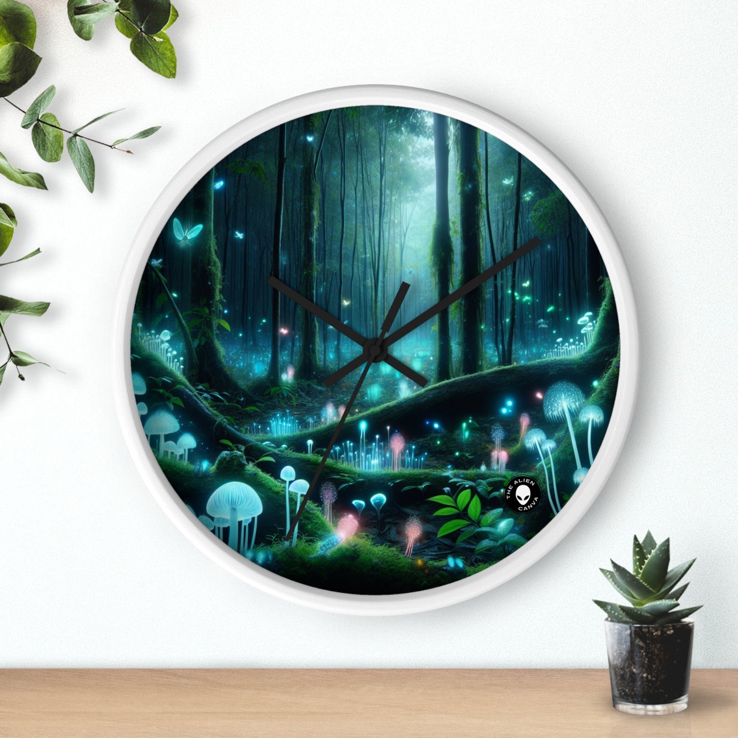 "Noche encantada: Bosque bioluminiscente" - El reloj de pared alienígena