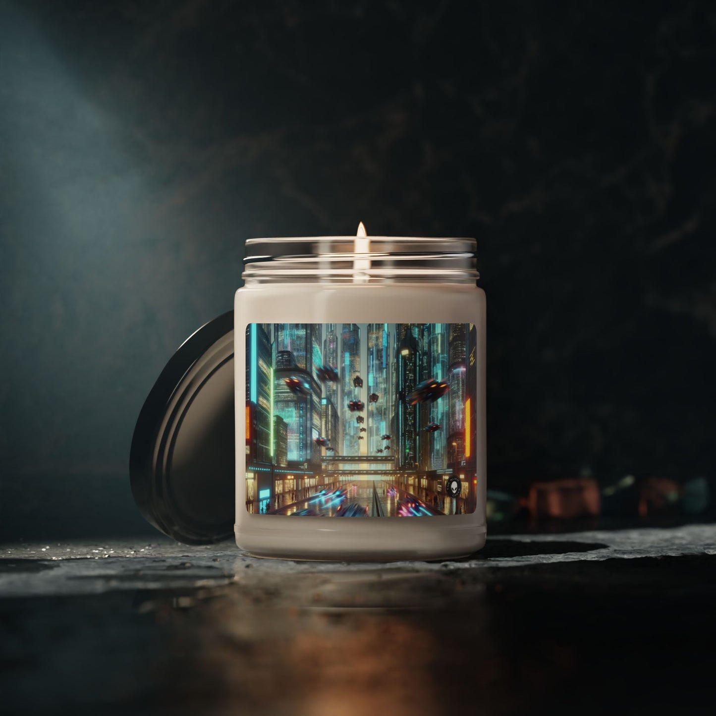 Neon Rain : Un paysage urbain futuriste - Bougie parfumée au soja Alien 9oz