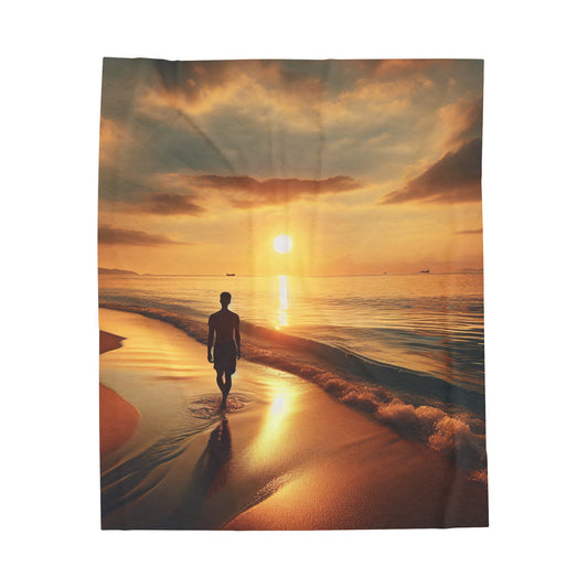 "A Stroll Along the Beach at Sunset" - The Alien Velveteen Plush Blanket Photorealism Style