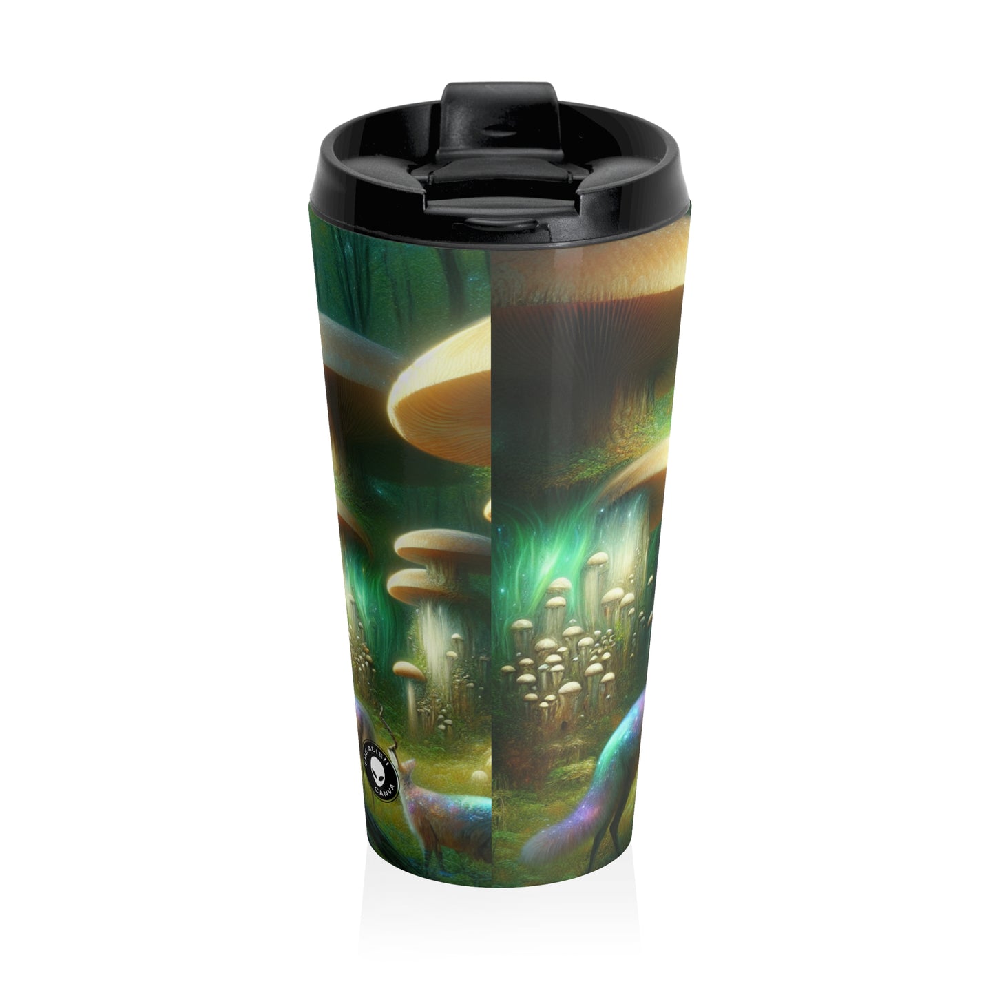 "Mystical Mushroom Grove": taza de viaje de acero inoxidable de The Alien