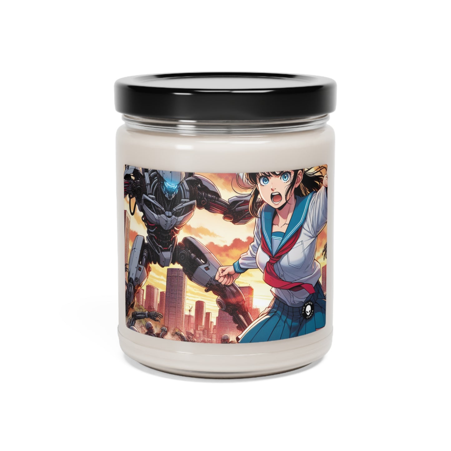 "Girl in Uniform Saves City from Invaders." - The Alien Scented Soy Candle 9oz Manga/Anime Art