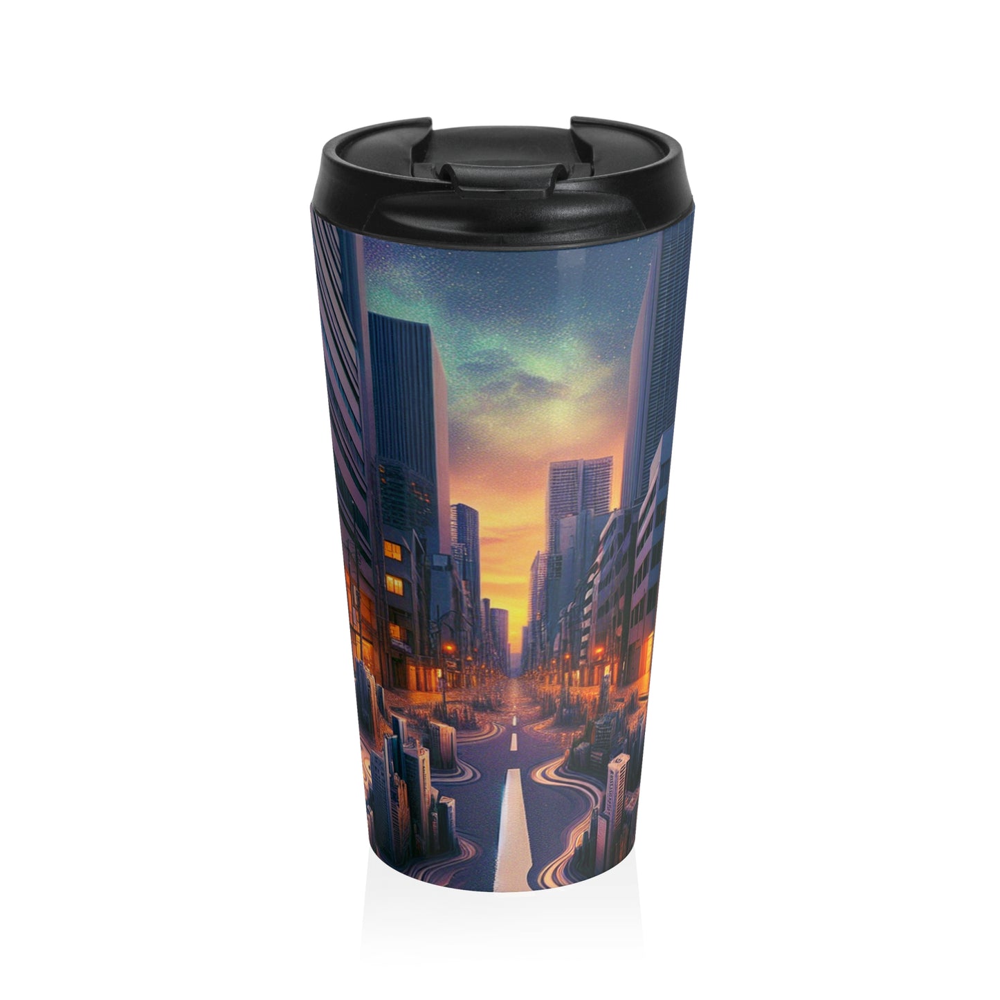 "Melting City: una vista nocturna surrealista" - Taza de viaje de acero inoxidable The Alien