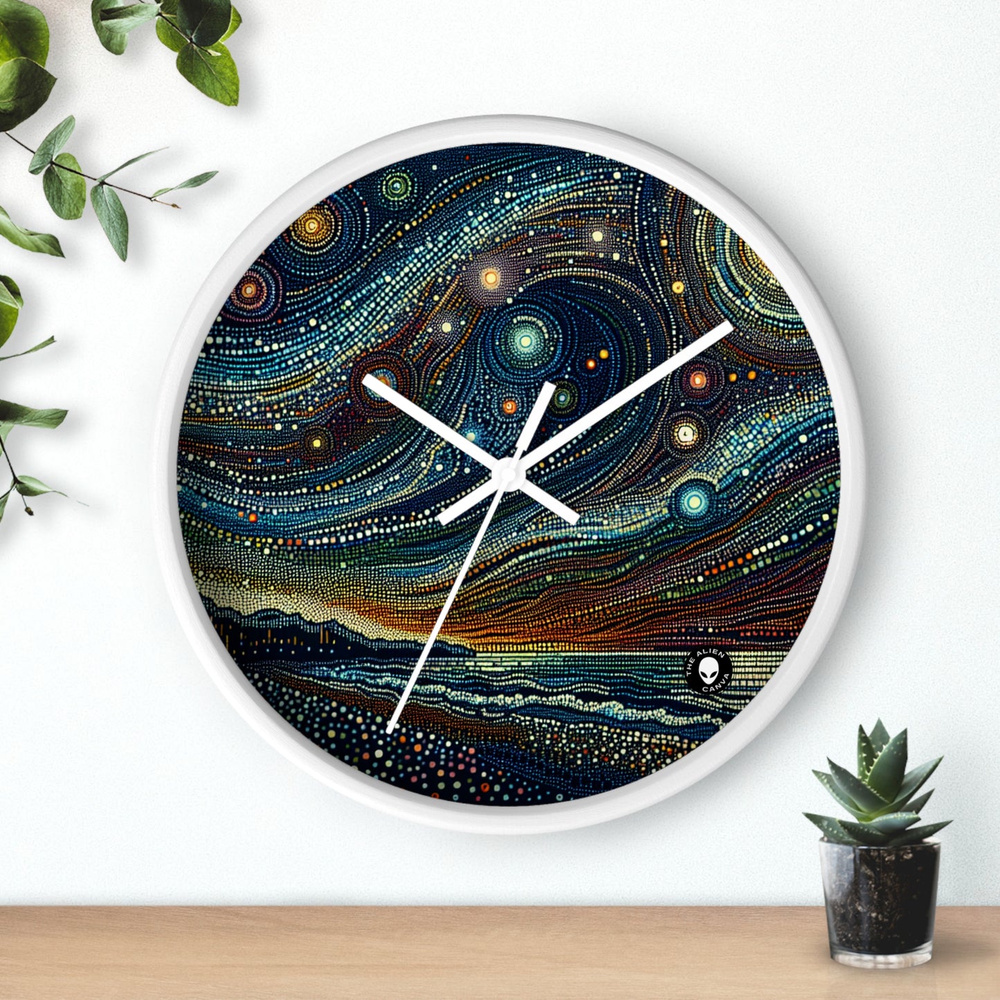 "Starry Dots: A Celestial Mosaic" - The Alien Wall Clock Pointillism