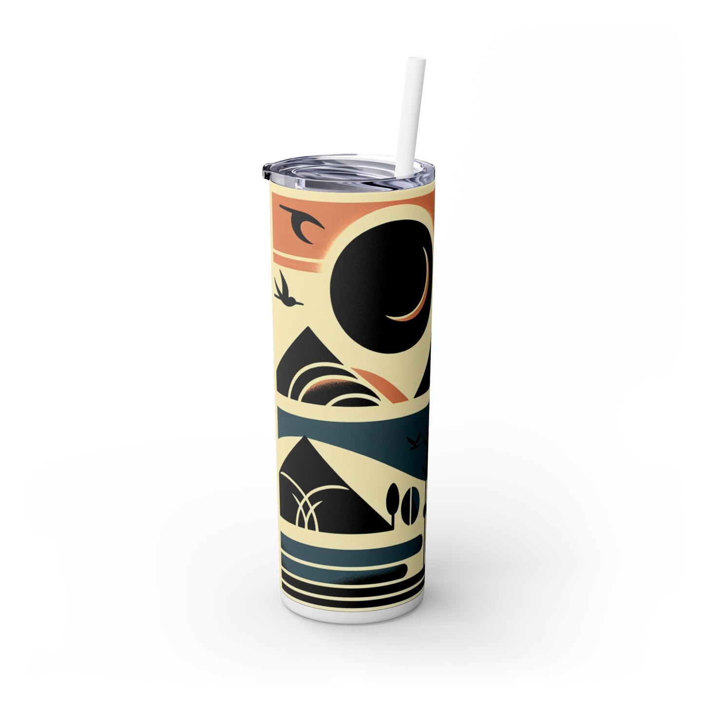 "Serenidad en geometría: Ocean Sunset" - Vaso delgado con pajita de Alien Maars® de 20 oz Minimalismo