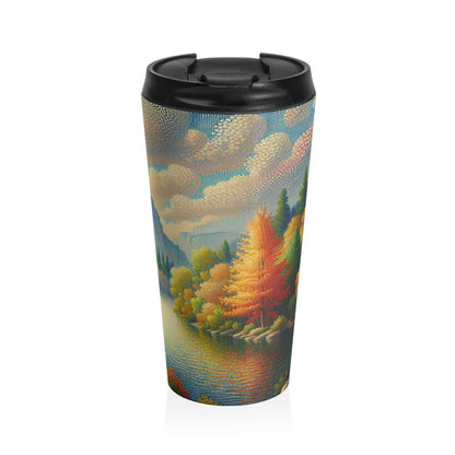 "Serenity in Dots: A Pointillism Sunset at the Beach" - The Alien Stainless Steel Travel Mug Pointillism