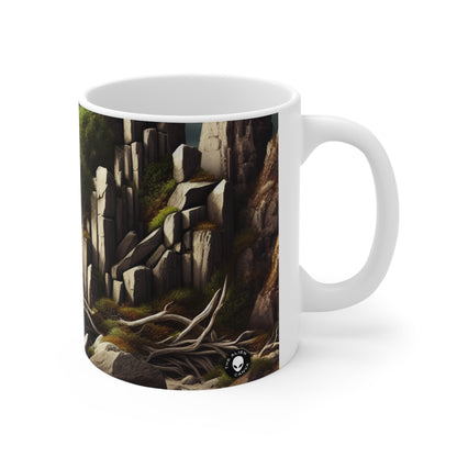 "Spinning Nature's Tapestry : Une installation de Land Art à couper le souffle célébrant la beauté complexe des toiles d'araignées" - La tasse en céramique Alien 11oz Land Art