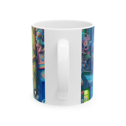 "Whimsical Wonders: A Vibrant Street Scene" - The Alien Ceramic Mug 11oz