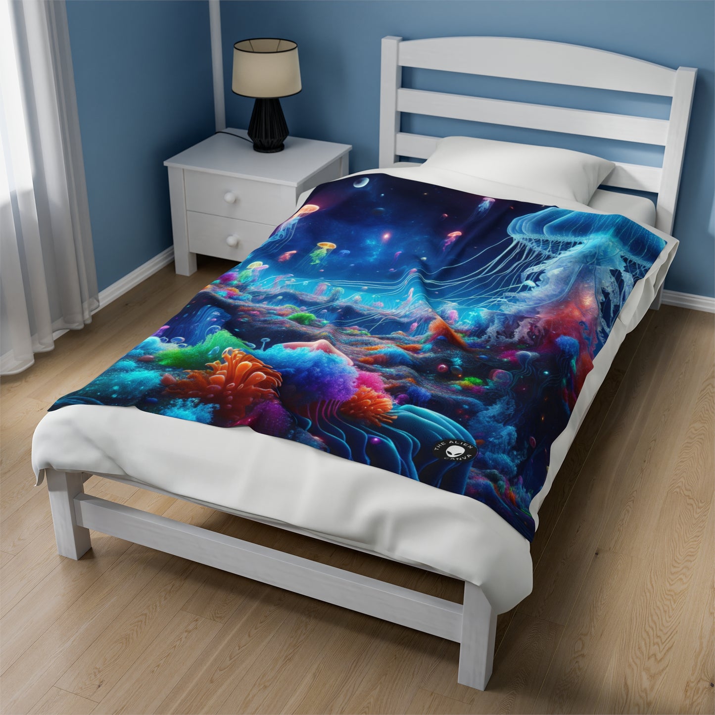 "Neon Jellyfish Fantasia: A Surreal Underwater Odyssey" - The Alien Velveteen Plush Blanket