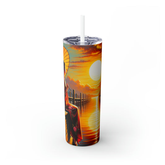 "Golden Reflections" - The Alien Maars® Skinny Tumbler with Straw 20oz Impressionism Style