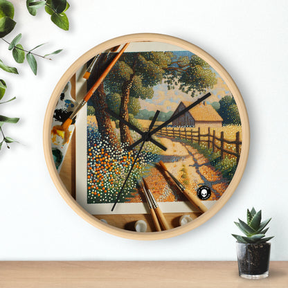 "Autumn Bliss: Pointillism Forest" - The Alien Wall Clock Pointillism