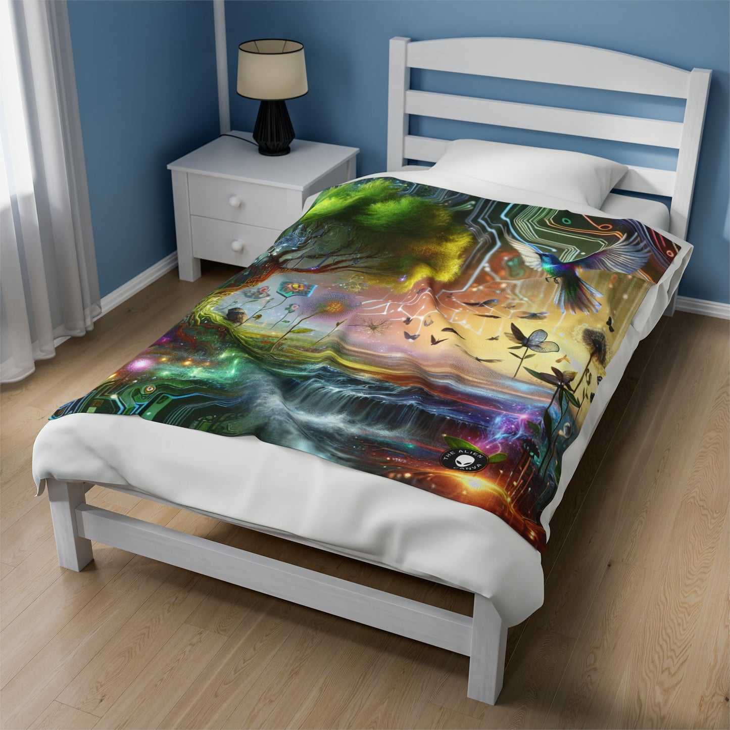 "Techno-Natural Fusion: The Future of Bio Art" - The Alien Velveteen Plush Blanket Bio Art