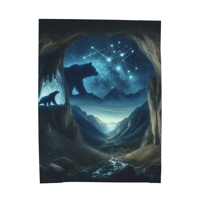 "The Bear and the Cosmic Balance" - The Alien Velveteen Plush Blanket Cave Painting Style