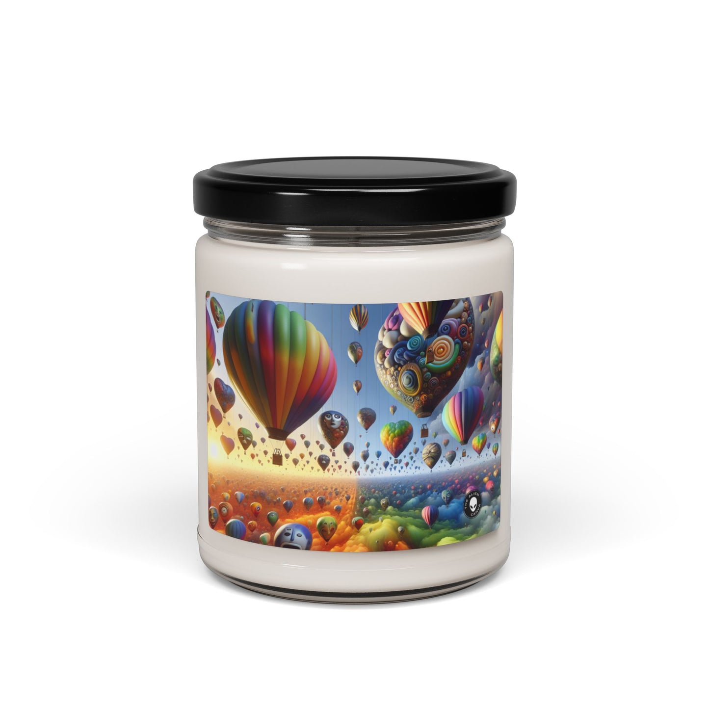 "Horizonte emocional: un paisaje surrealista con globos" - Vela de soja con aroma a alienígena de 9 oz