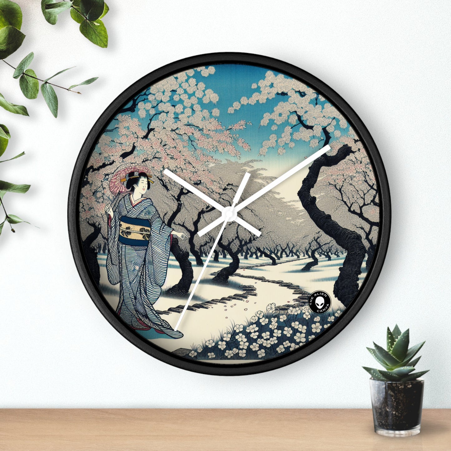 "Blossoming Sky" - L'horloge murale extraterrestre Ukiyo-e (impression japonaise sur bois)