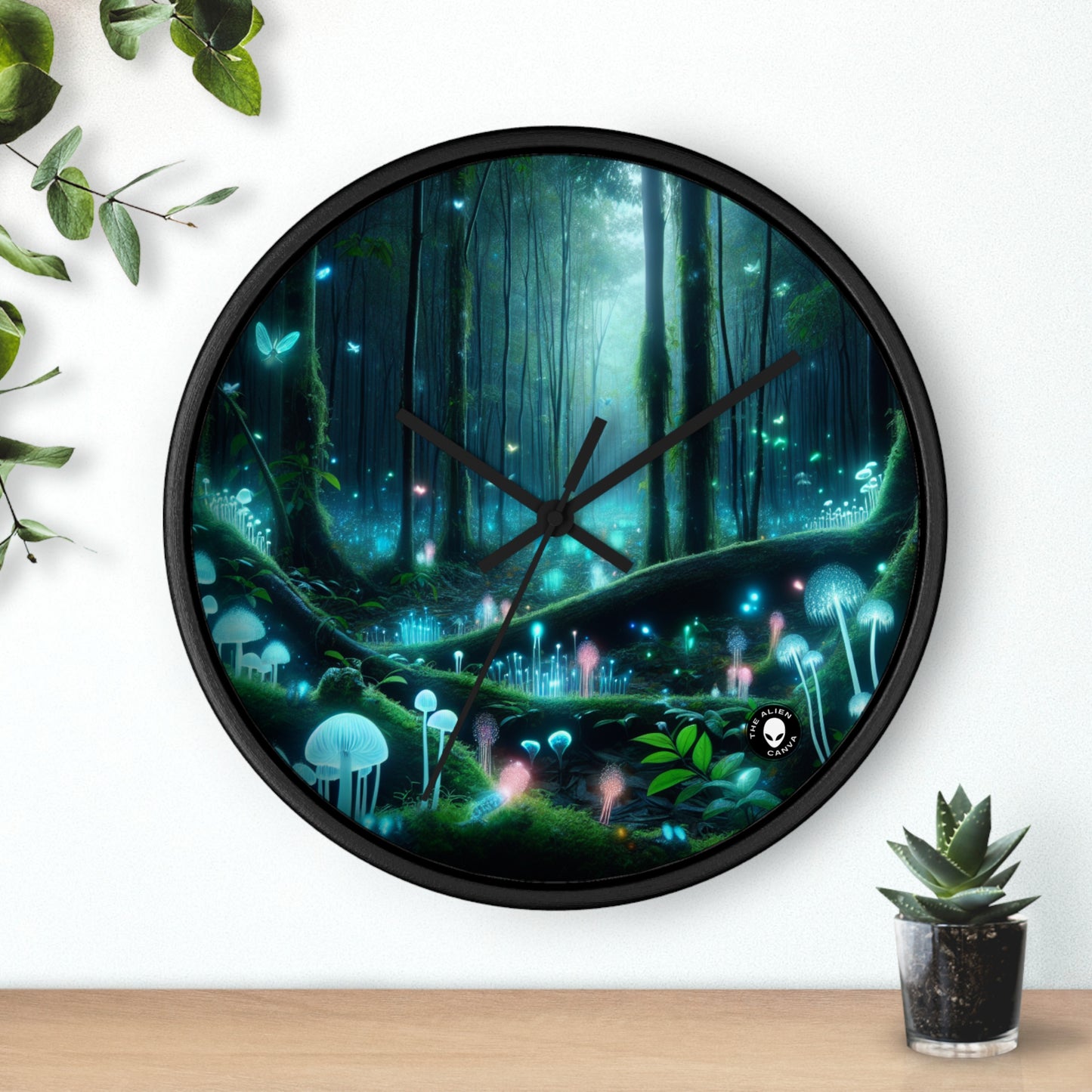 "Enchanted Night: Bioluminescent Forest" - The Alien Wall Clock