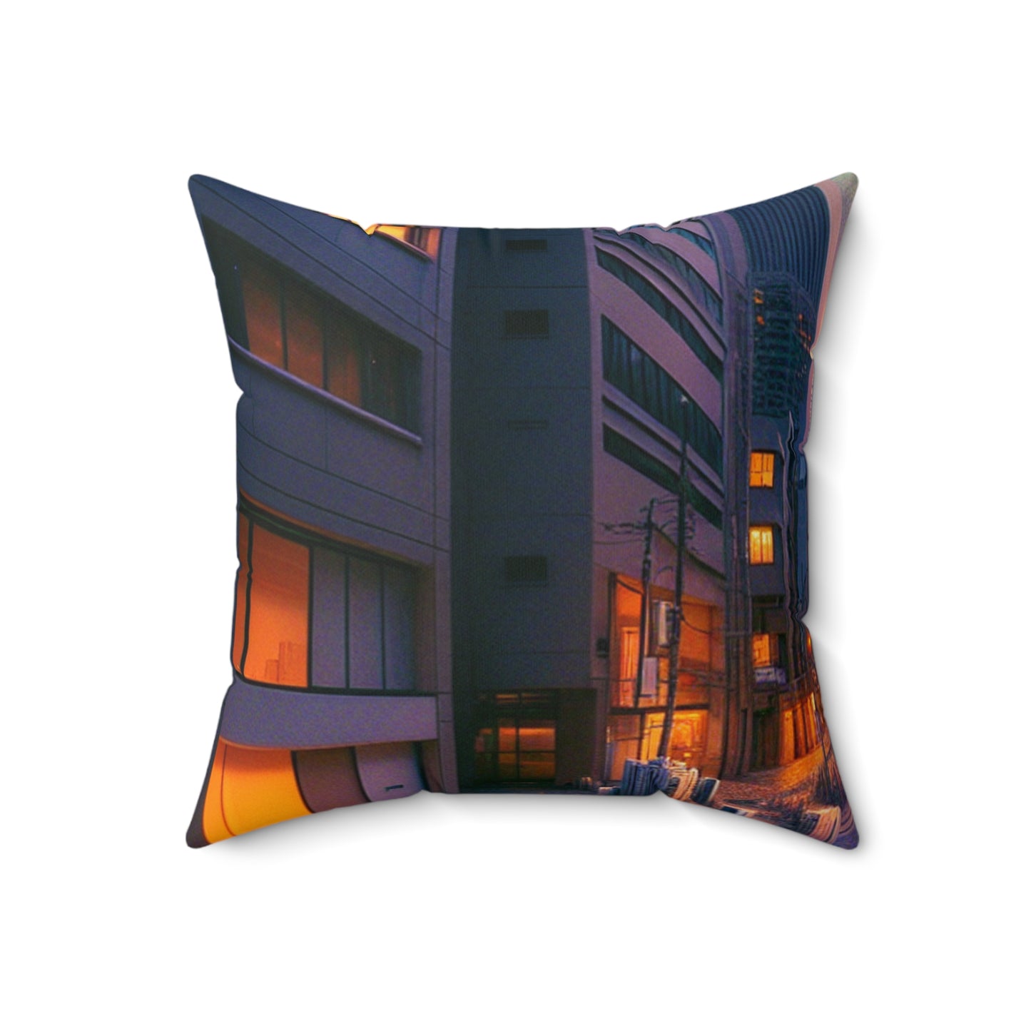 "Melting City: A Surreal Nighttime View"- The Alien Spun Polyester Square Pillow