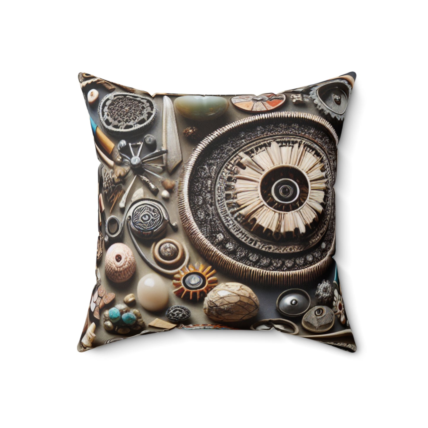 "Nature's Tapestry: Assemblage Art with Found Objects"- The Alien Spun Polyester Square Pillow Assemblage Art