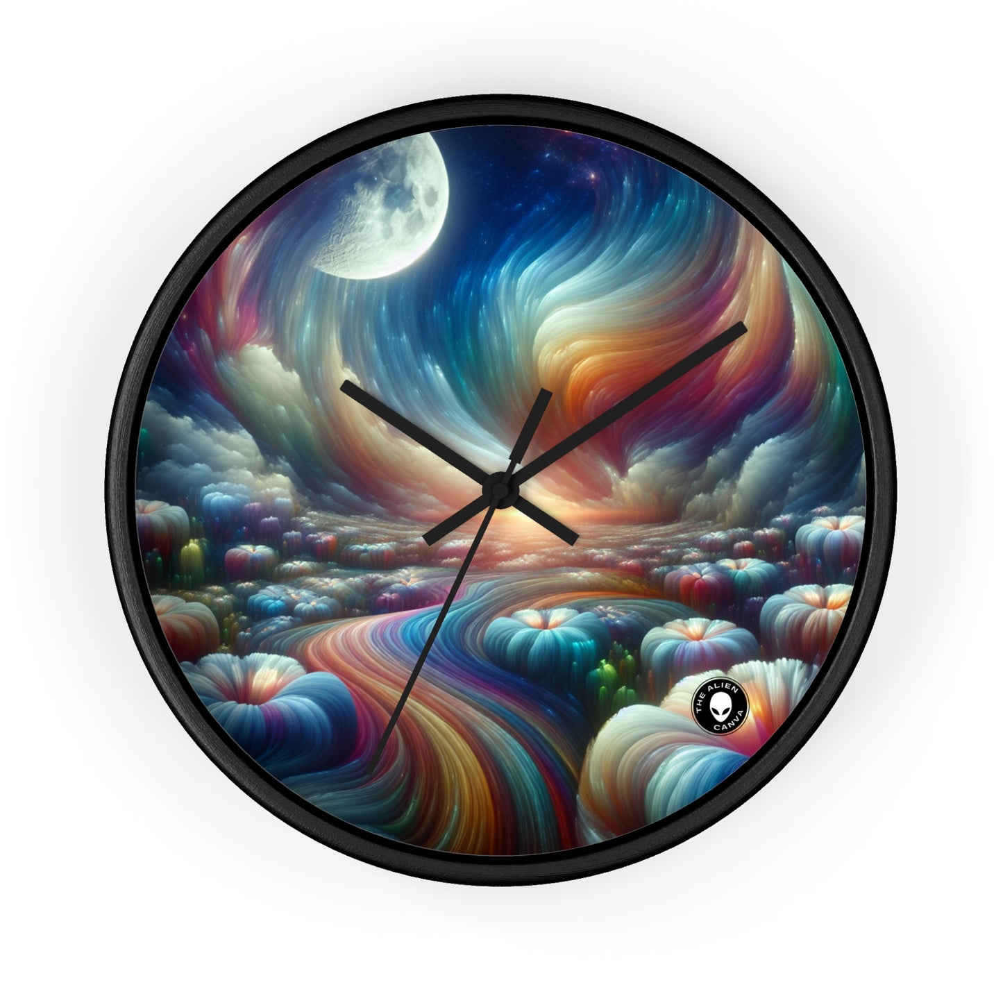 "Rainbow Sky, Moonlit Flowers" - The Alien Wall Clock