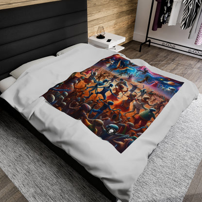 "Interstellar Rave: Embracing Cosmic Unity" - The Alien Velveteen Plush Blanket