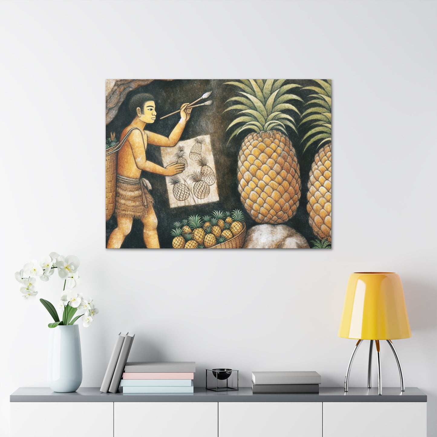 "Récolte d'ananas" - Le style de peinture rupestre Alien Canva