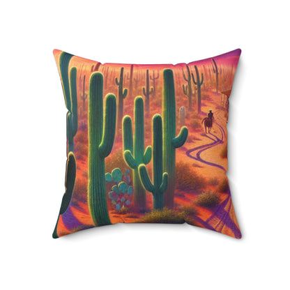 "Glowing rain: A city's reflection"- The Alien Spun Polyester Square Pillow Realism