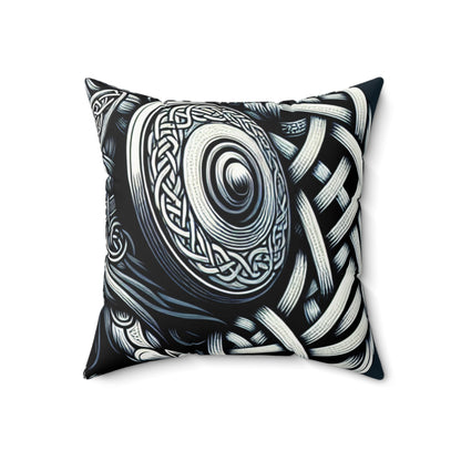 "Celtic Knight: Sword & Shield in Ancient Knots" - The Alien Spun Polyester Square Pillow Celtic Art Style