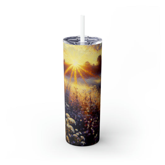 "Wildflower Sunrise" - The Alien Maars® Skinny Tumbler with Straw 20oz Impressionism Style